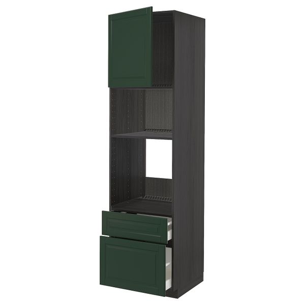 Высокий шкаф для духовки и СВЧ/дверца/2ящ, черный/Будбин темно-зеленый 60x60x220 см IKEA МЕТОД / МАКСИМЕРА 893.135.02 - схема-чертеж с размерами