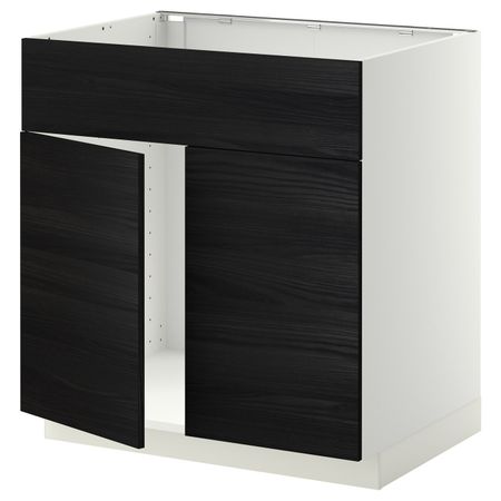 Напольный шкаф под мойку 2 дверцы, фронтальных пнл, белый, Тингсрид черный 80x60 см IKEA МЕТОД 692.244.32
