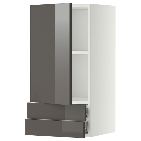 Навесной шкаф с дверцей, 2 ящика МЕТОД / ФОРВАРА, белый, Рингульт серый - фото 1