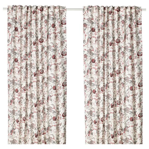 Затемняющие гардины, 1 пара, белый, розовый 145x300 см IKEA СПРЭНГОРТ 704.013.77 - фото 1