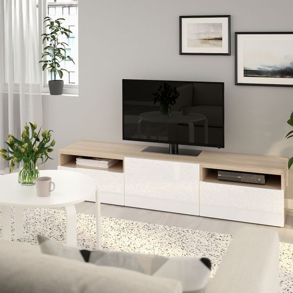 Тумба под ТВ, под беленый дуб/Сельсвикен глянцевый, белый 180x42x39 см IKEA BESTÅ БЕСТО 193.286.15 - фото 2