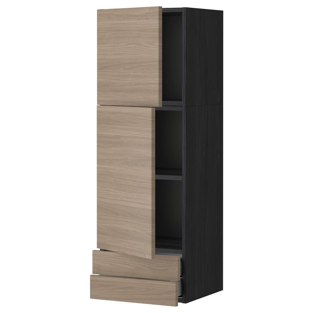 Навесной шкаф, 2 дверцы, 2 ящика МЕТОД / МАКСИМЕРА, черный, Брокхульт светло-серый - фото 1