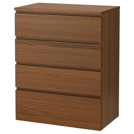 Комод с 4 ящиками, коричневая морилка ясеневый шпон 80x100 см IKEA MALM МАЛЬМ 904.035.68