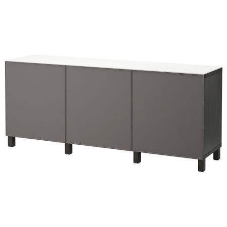 Комбинация для хранения с дверцами БЕСТО, черно-коричневый, Грундсвикен темно-серый (180x42x74 см)