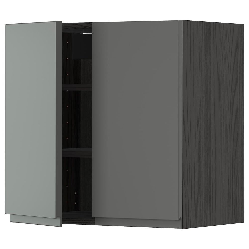Навесной шкаф с полками/2дверцы, черный/Воксторп темно-серый 60x60 см IKEA МЕТОД 893.108.34 - схема-чертеж с размерами