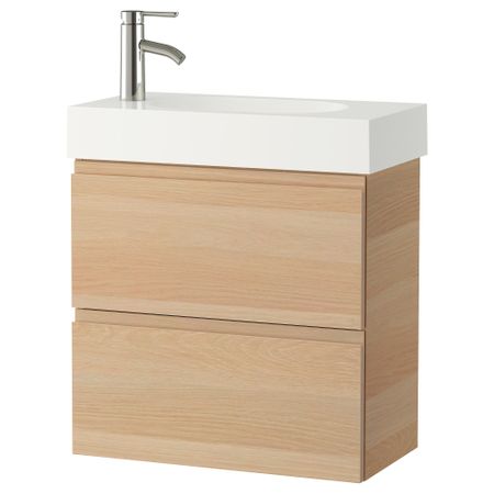 Шкаф для раковины с 2 ящиками ГОДМОРГОН / БРОВИКЕН, под беленый дуб (62x33x68 см)