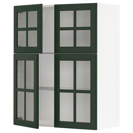 Навесной шкаф/полки/4 стеклян двери, белый/Будбин темно-зеленый 80x100 см IKEA METOD МЕТОД 094.447.95