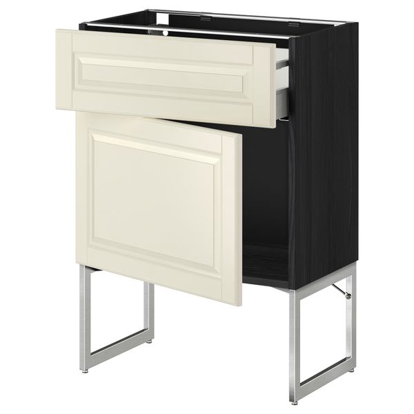 Напольный шкаф с ящиком, дверью МЕТОД / МАКСИМЕРА, черный, Будбин белый с оттенком - схема-чертеж с размерами