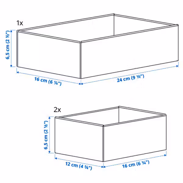 UPPDATERA Набор коробок, 3 шт. - серый - схема-чертеж с размерами