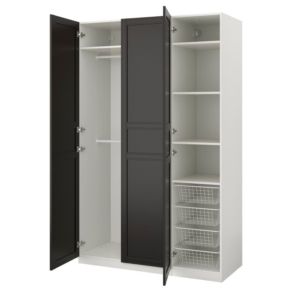 Гардероб ПАКС, белый, Флисбергет антрацит (150x60x236 см) - фото 1