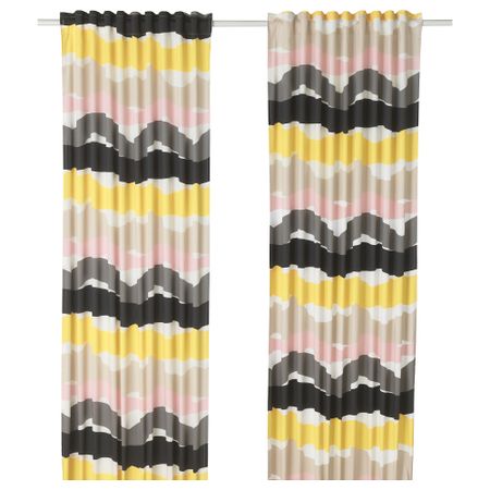 Гардины, 1 пара ОДДВЕЙГ, белый, разноцветный (145x300 см)