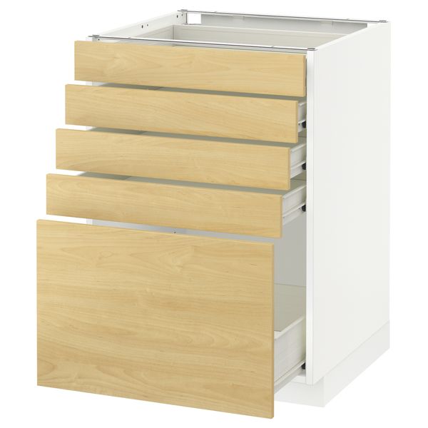 Напольный шкаф с 5 ящиками МЕТОД / ФОРВАРА, белый, Тингсрид береза - схема-чертеж с размерами