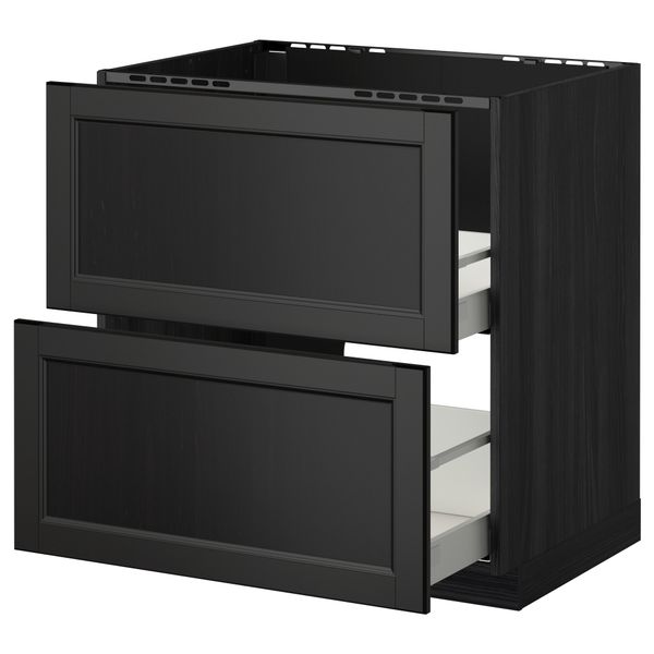 Напольный шкаф под мойку + 2 фронтальных панели, 2 ящика МЕТОД / МАКСИМЕРА, черный, Лаксарби черно-коричневый - схема-чертеж с размерами