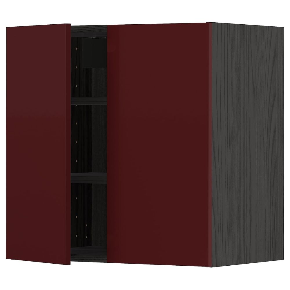 Навесной шкаф с полками/2дверцы, черный Калларп/глянцевый темный красно-коричневый 60x60 см IKEA МЕТОД 193.278.33 - схема-чертеж с размерами