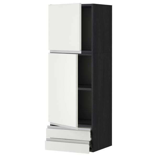 Навесной шкаф, 2 дверцы, 2 ящика МЕТОД / ФОРВАРА, черный, Нодста белый - фото 1