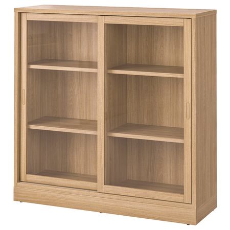 TONSTAD Шкаф+раздвижные стеклянные дверцы - дубовый шпон 121x37x120 см