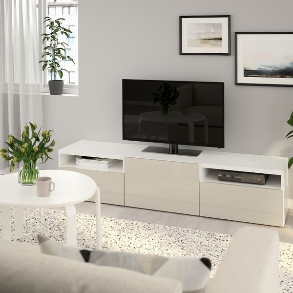 Тумба под ТВ, белый/Сельсвикен глянцевый, бежевый 180x42x39 см IKEA BESTÅ БЕСТО 093.285.88 - фото 2
