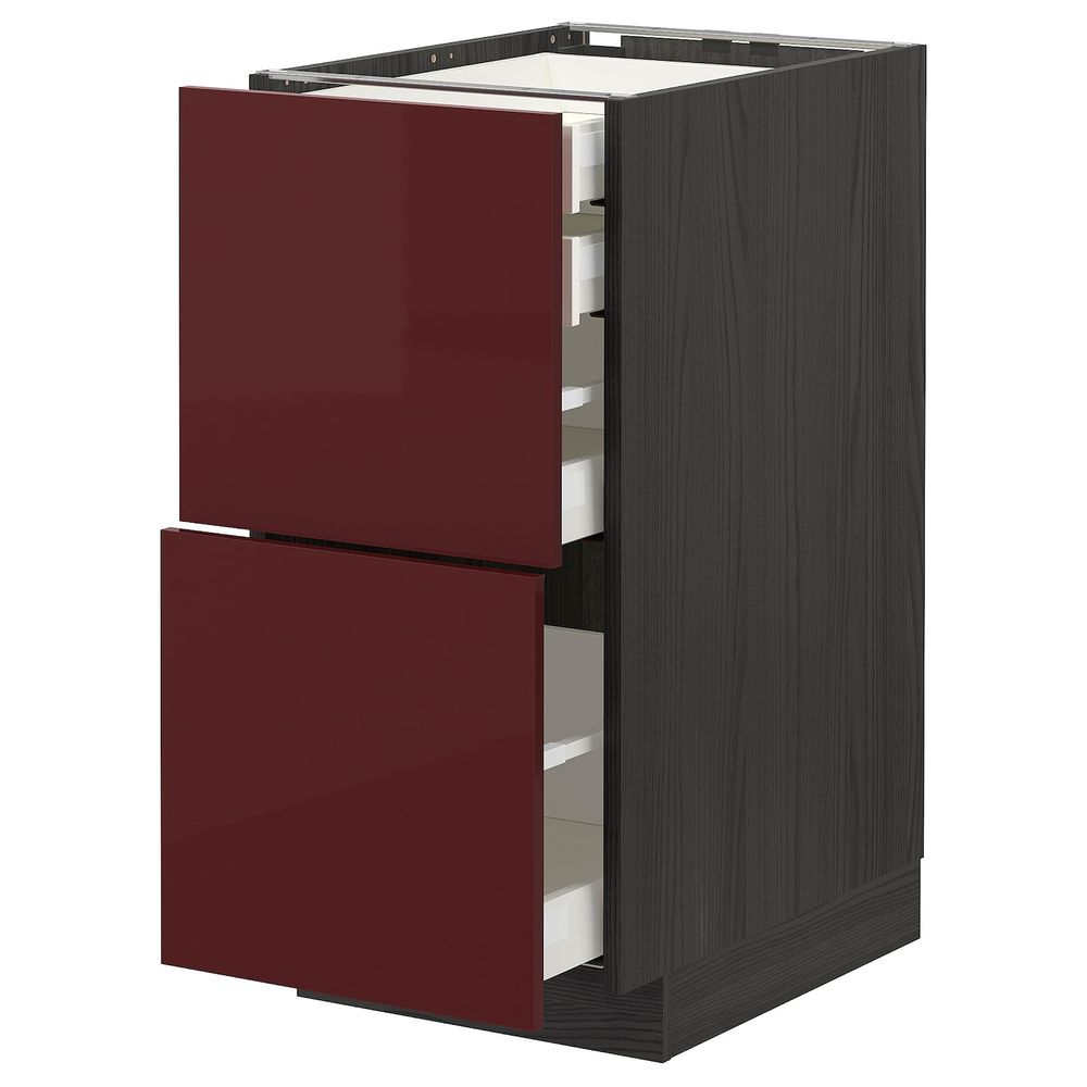 Напольный шкаф 2 фронтальные панели, 2 нижних, 1 средний, 1 высокий ящ, черный Калларп/глянцевый темный красно-коричневый 40x60 - схема-чертеж с размерами