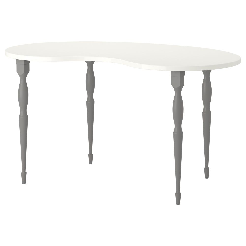 Стол ХИССМОН / НИПЕН, белый в форме кешью белый, серый (140x75 см) - фото 1