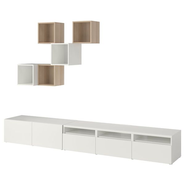 Комбинация для ТВ, белый/под беленый дуб 300x42x210 см IKEA BESTÅ БЕСТО / EKET ЭКЕТ 794.397.57 - фото 1