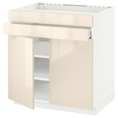 Напольный шкаф для варочной панели, 2 ящика, 2 фасада, 1 ящик МЕТОД / МАКСИМЕРА, белый, Рингульт кремовый (80x60 см)