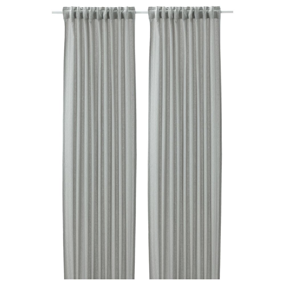Гардины, 2 шт., белый/серо-зеленый 145x300 см IKEA FJÄDERMOTT ФЬЕДЕРМОТТ 905.045.86 - фото 1