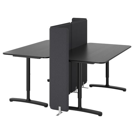 Стол с экраном, ясеневый шпон, черная морилка, черный 160x160 120 см IKEA БЕКАНТ 192.880.30