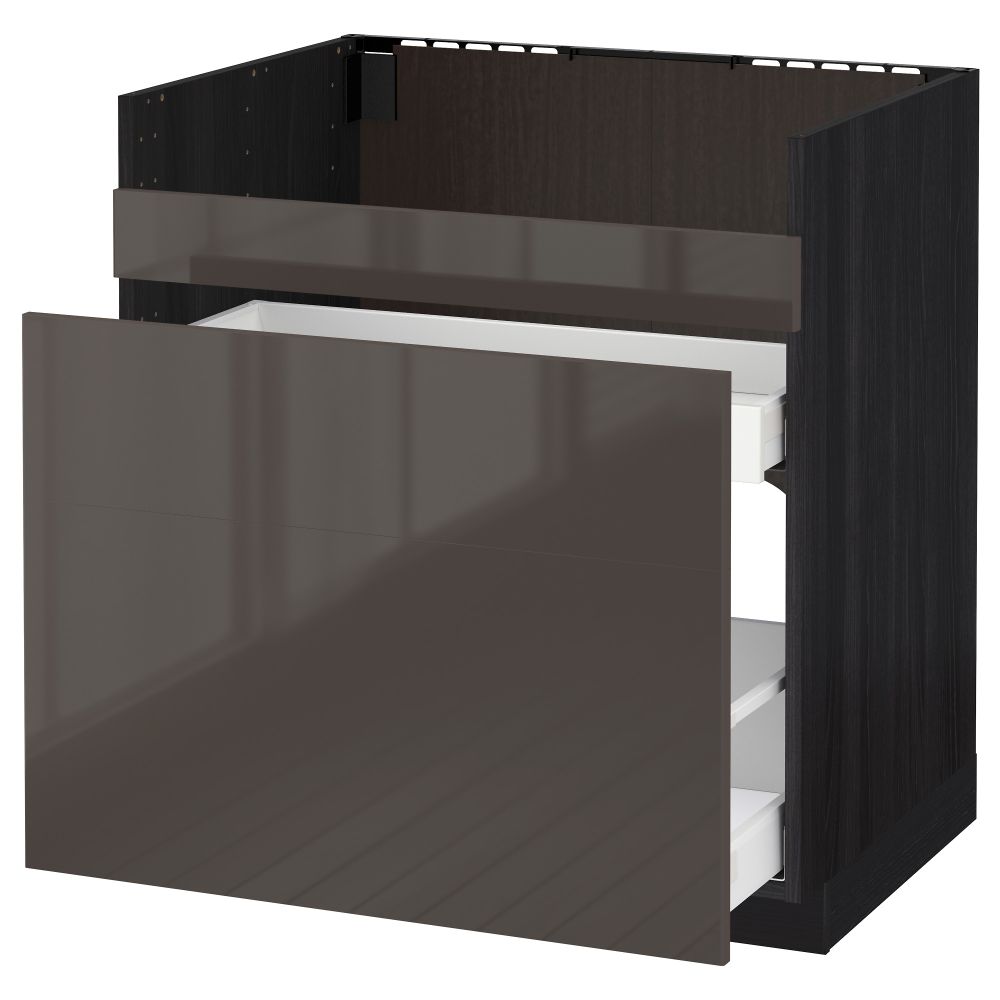 Напольный шкаф под мойку ДУМШЁ, 3 фасада, 2 ящика МЕТОД / МАКСИМЕРА, черный, Рингульт серый - схема-чертеж с размерами