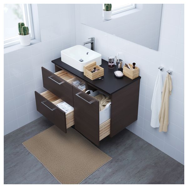 Шкаф с раковиной 45x32 см ГОДМОРГОН/ТОЛКЕН / ХОРВИК, черно-коричневый, антрацит (102x49x72 см) - фото 2