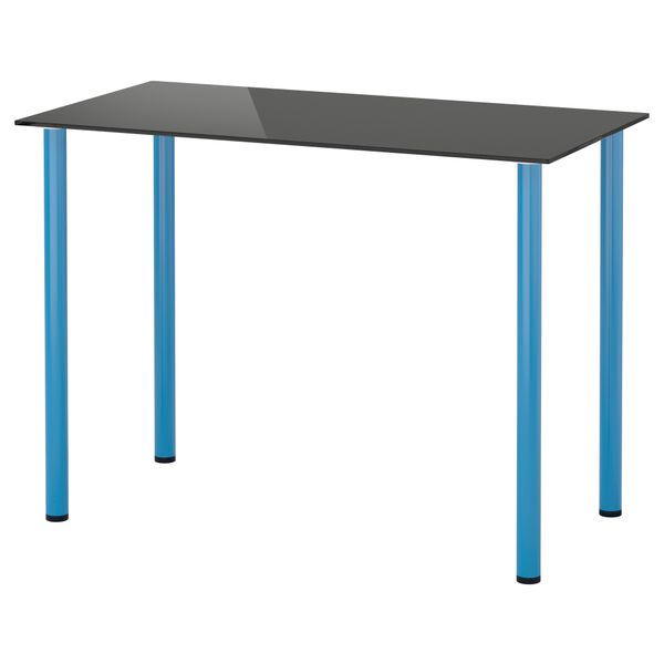 Стол ГЛАСХОЛЬМ / АДИЛЬС, стекло черный, синий (99x52 см) - фото 1