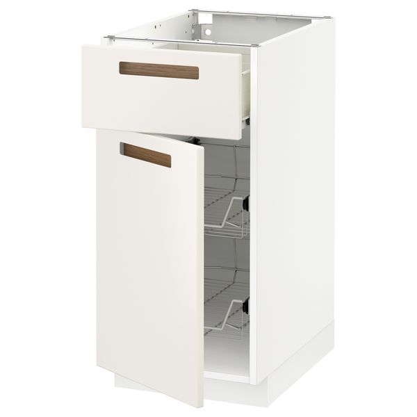 Напольный шкаф с проволочной корзиной, ящиком, дверью МЕТОД / ФОРВАРА, белый, Мэрста белый - схема-чертеж с размерами