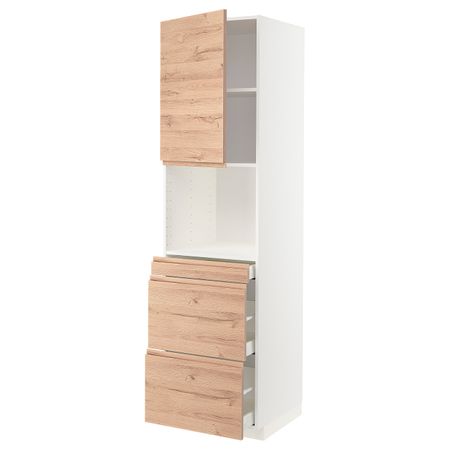 Высокий шкаф для СВЧ/дверца/3ящика, белый/Воксторп под дуб 60x60x220 см IKEA METOD МЕТОД / MAXIMERA МАКСИМЕРА 294.143.25