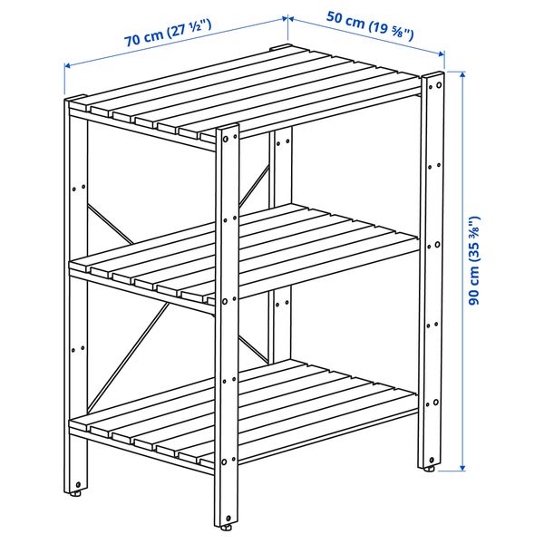 Стеллаж, для сада, 70x50x90 см, коричневая морилка IKEA TORDH ТУРД 993.164.11 - схема-чертеж с размерами