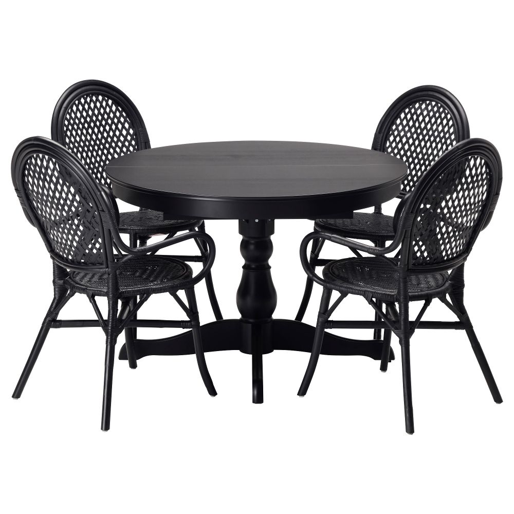 Стол и 4 стула ИНГАТОРП / ЭЛЬМСТА, черный, ротанг черный (110 см) - фото 1