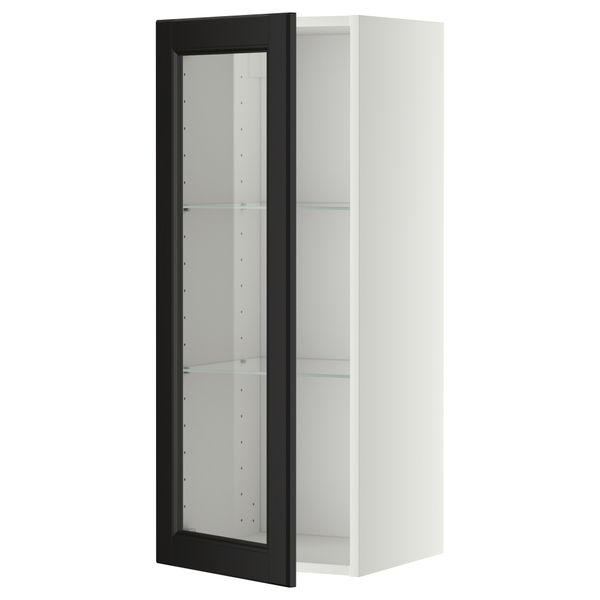 Навесной шкаф с полками, стекляными дверцы МЕТОД, белый, Лаксарби черно-коричневый - схема-чертеж с размерами