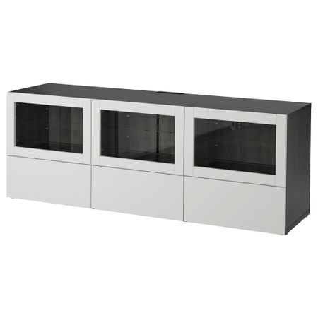 Тумба под ТВ, с дверцами и ящиками БЕСТО, черно-коричневый Синдвик, Лаппвикен светло-серый прозрачное стекло (180x40x64 см)