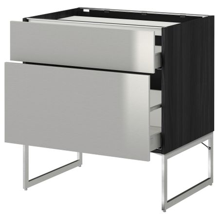 Напольный шкаф, 2 фронтальных панели, 3 ящика МЕТОД / МАКСИМЕРА, черный, Гревста нержавеющ сталь