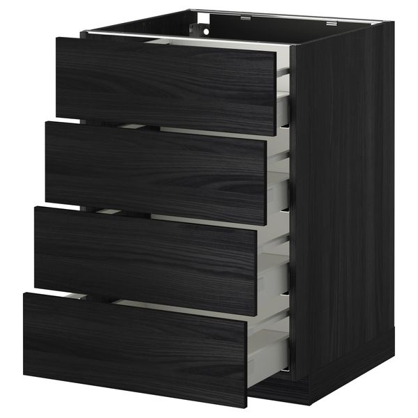 Напольный шкаф 4 фронтальных панели, 4 ящика МЕТОД / МАКСИМЕРА, черный, Тингсрид черный - схема-чертеж с размерами