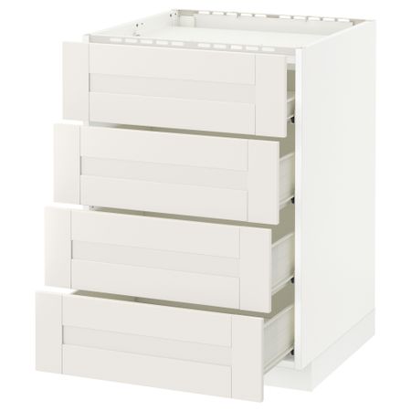 Напольный шкаф, 4 фронтальных панели, 4 ящика МЕТОД / ФОРВАРА, белый, Сэведаль белый