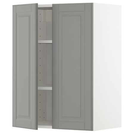 METOD Навесной шкаф с полками/2дверцы - белый/Bodbyn серый 60x80 см