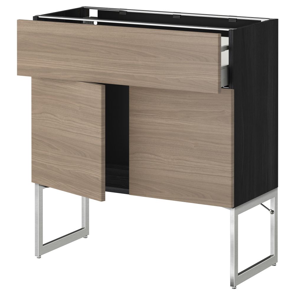 Напольный шкаф, полки, ящик, 2 двери МЕТОД / МАКСИМЕРА, черный, Брокхульт светло-серый - схема-чертеж с размерами