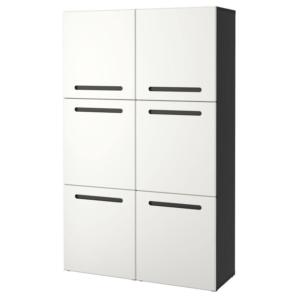 Комбинация для хранения с дверцами БЕСТО, черно-коричневый, Марвикен белый (120x40x192 см) - фото 1