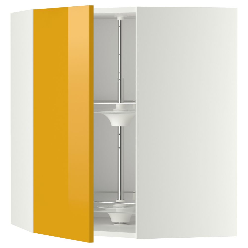Угловой навесной шкаф с вращающейся секцией МЕТОД, белый, Ерста желтый - схема-чертеж с размерами