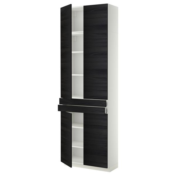 Высокий шкаф + полки, 2 ящика, 4 дверцы МЕТОД / МАКСИМЕРА, белый, Тингсрид черный (80x37x240 см) - фото 1