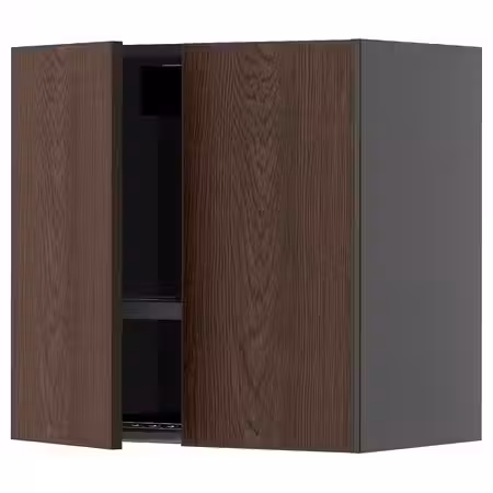 METOD Навесной шкаф с сушилкой/2дверцы - черно-серый/Sinarp коричневый 60x60 см