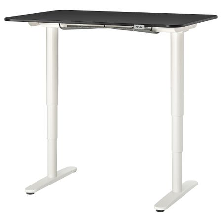 Стол-трансформер, 120x80 см, ясеневый шпон, черная морилка, белый IKEA BEKANT БЕКАНТ 892.822.42