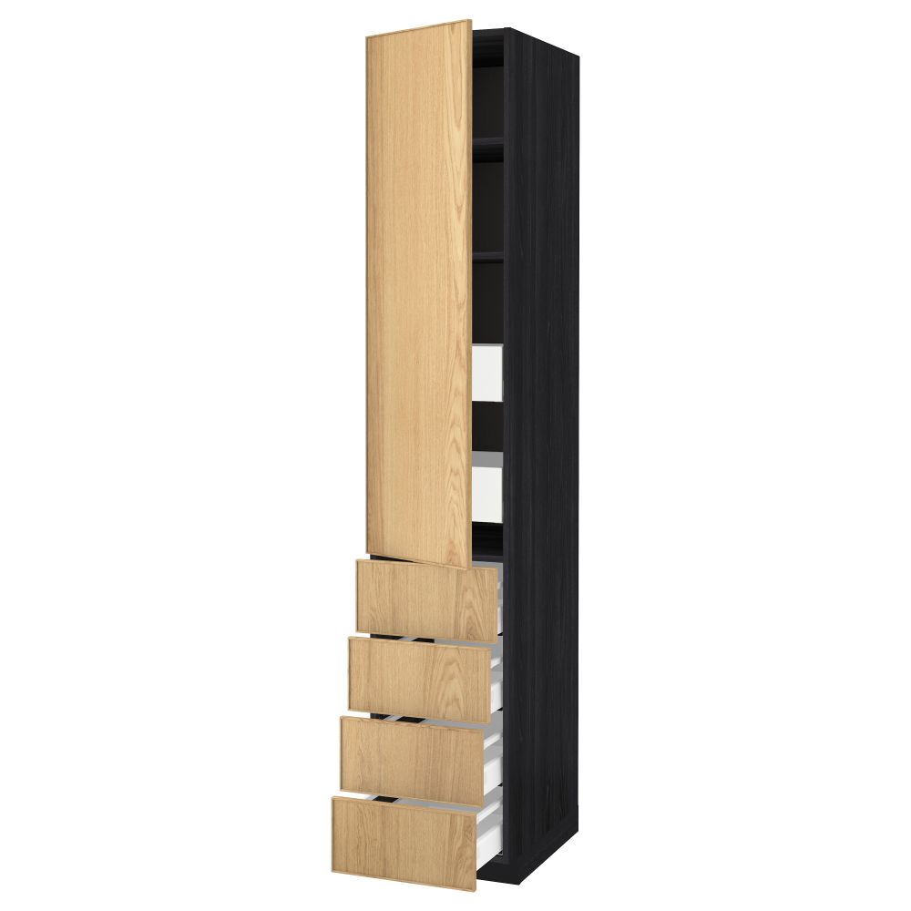Высокий шкаф с полками/6 ящик, дверцами, 4 фронтальные панели МЕТОД / МАКСИМЕРА, черный, Экестад дуб - схема-чертеж с размерами