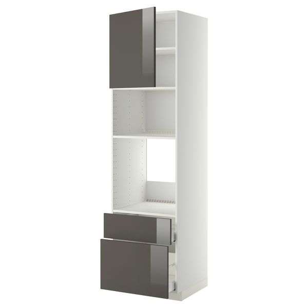Высокий шкаф для духовки/СВЧ дверца, 2 ящика МЕТОД / МАКСИМЕРА, белый, Рингульт серый - фото 1