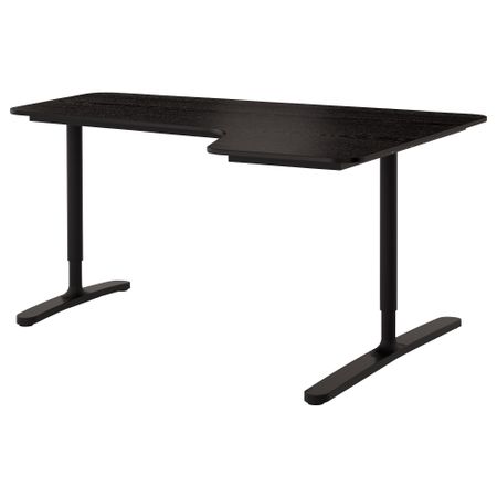 Угловой письменный стол правосторонний БЕКАНТ, черно-коричневый, черный (160x110 см)