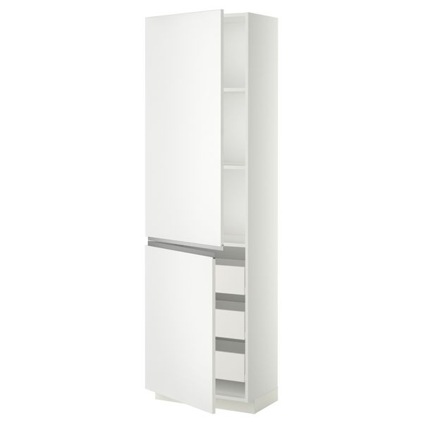 Высокий шкаф + полки, 3 ящика, 2 дверцы МЕТОД / ФОРВАРА, белый, Нодста белый - фото 1